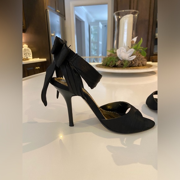 Y2K Black Satin Bow Prom heels sz 5 - Picture 12 of 15